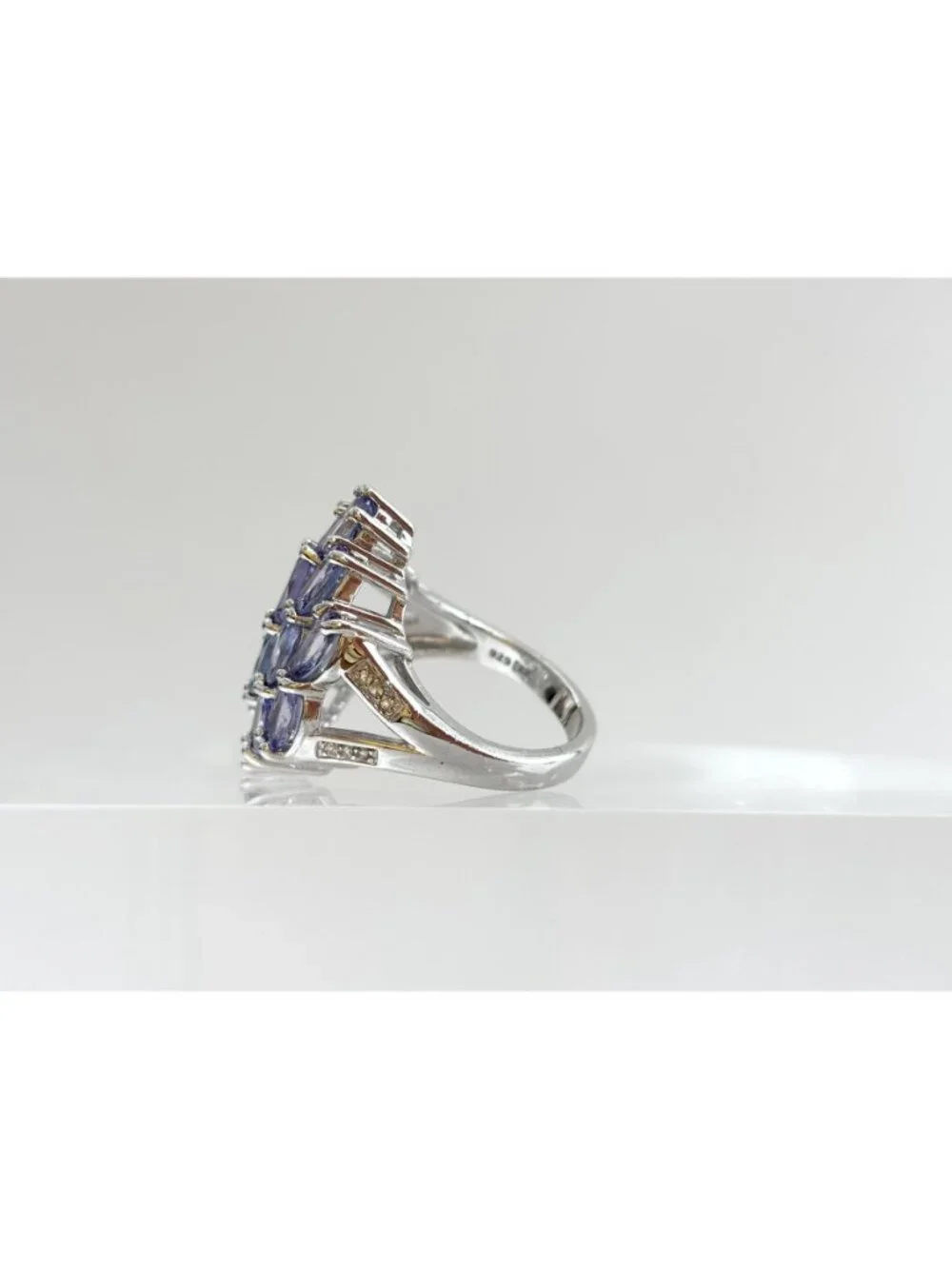 Tanzanite Gemstone Cluster Blooming Floral Sterling Silver 925 Vintage Ring sz 7